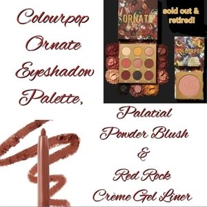 Sold Out Colourpop Ornate Eyeshadow Palette, Palatial Blush & Red Rock Gel Liner